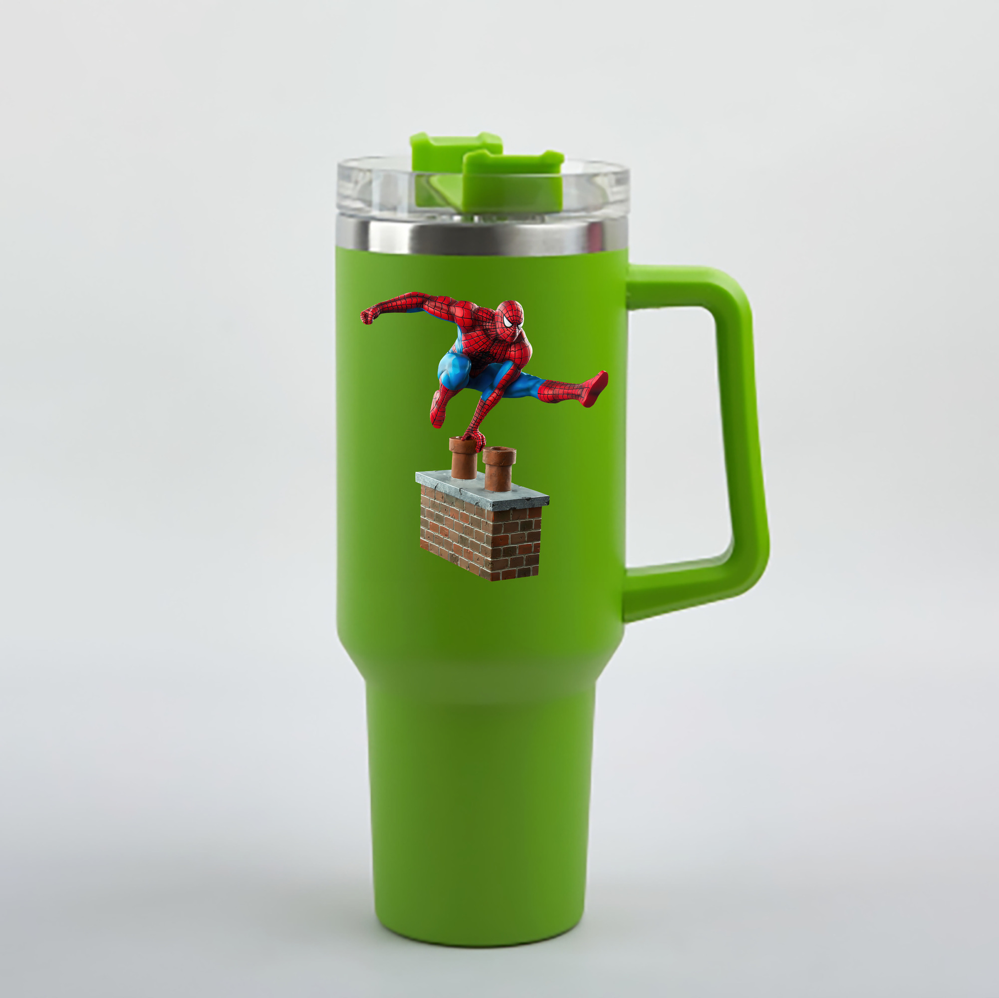 （画像用） Spider Man スパイダーマン 1200mL車用タンブラー - クリスタルステッカー（プラスチックストロー付き）
